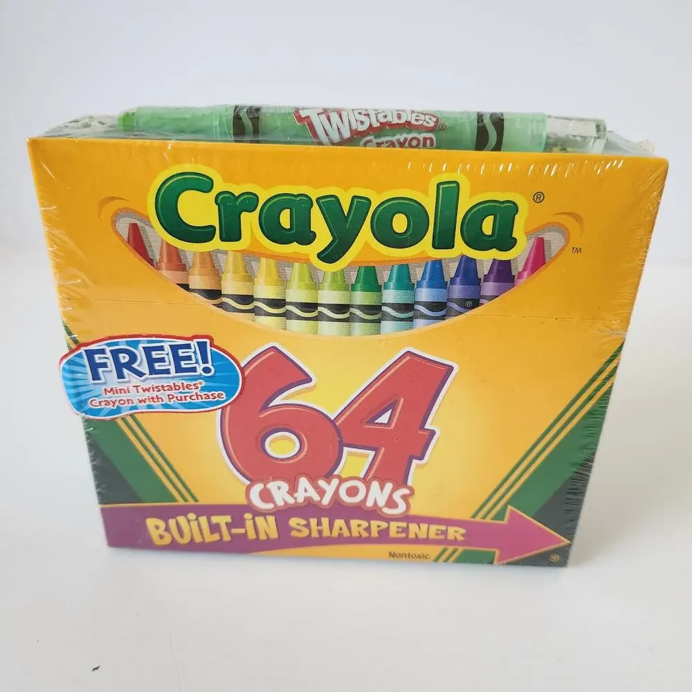 VTG New! Sealed Crayola 64 Crayons Built In Sharpener Twistables Free Sample